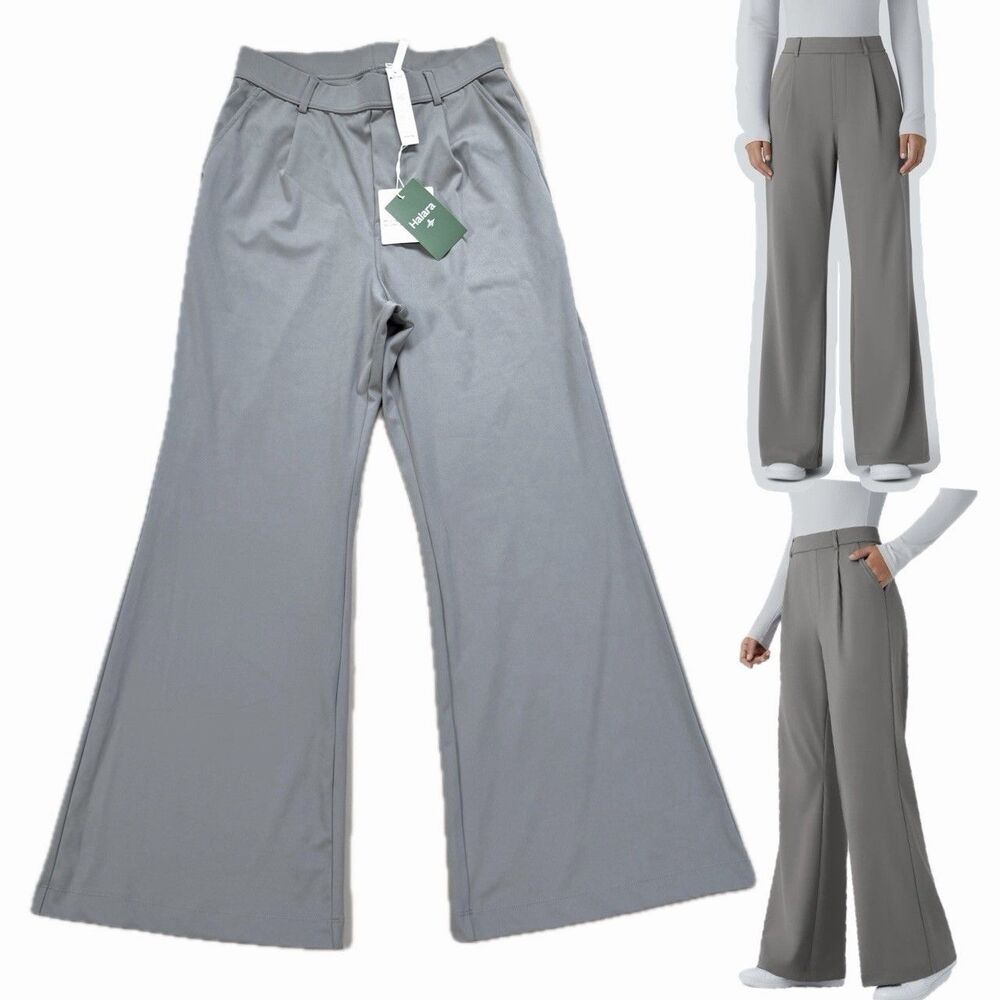 NEW Halara Flex DayStretch PETITE SMALL Gray High Waist Pocket Work Flare Pants